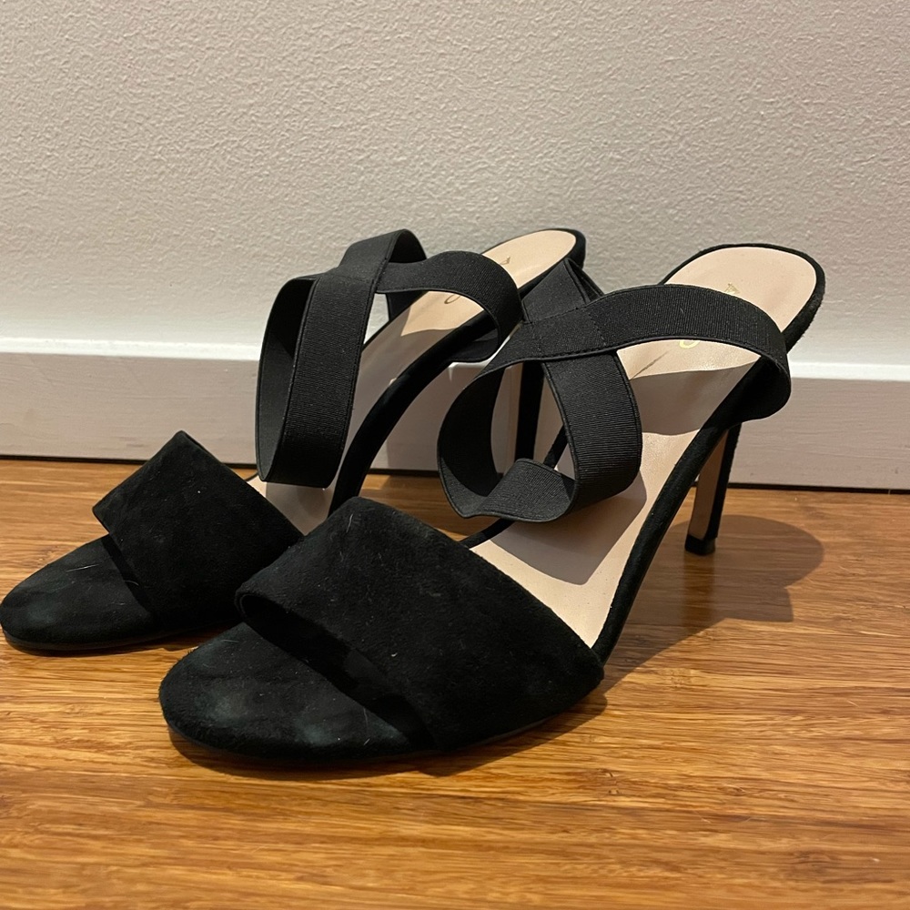 Aldo black suede and elastic sandal heels